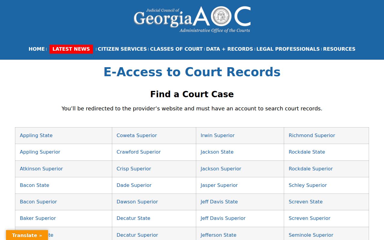 Georgia Courts E-Access directory for Banks County Superior Court cases