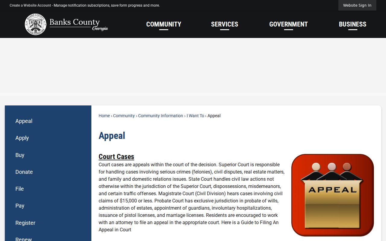 Banks County court jurisdiction and appeal information