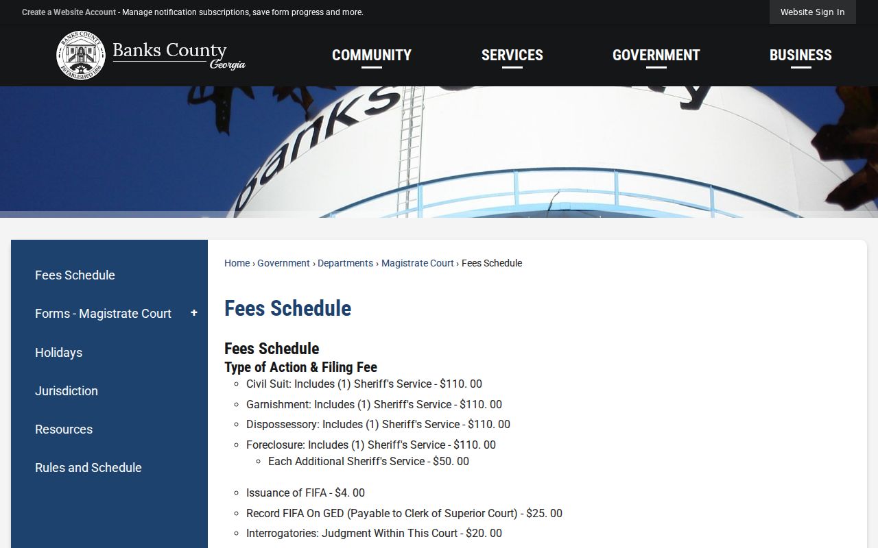 Banks County civil court docket fee schedule