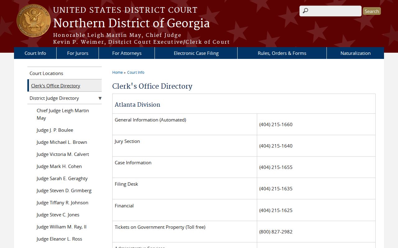 Federal clerk directory serving Banks County