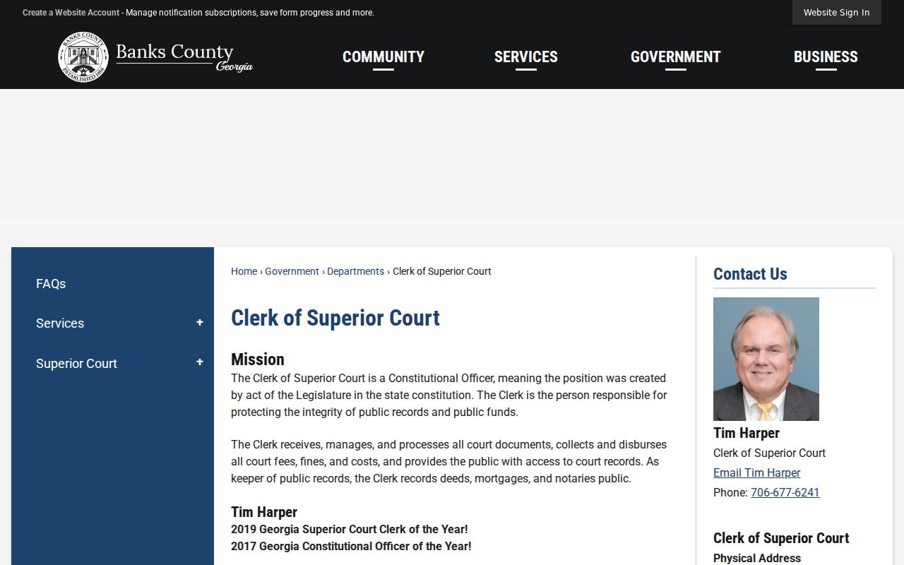 Banks County court case records clerk office