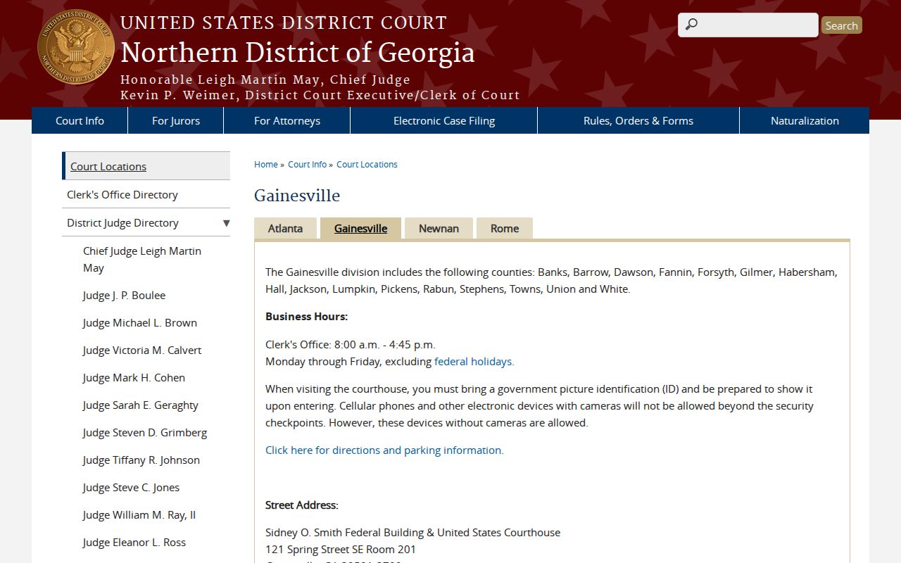 Federal location for Banks County court record searches