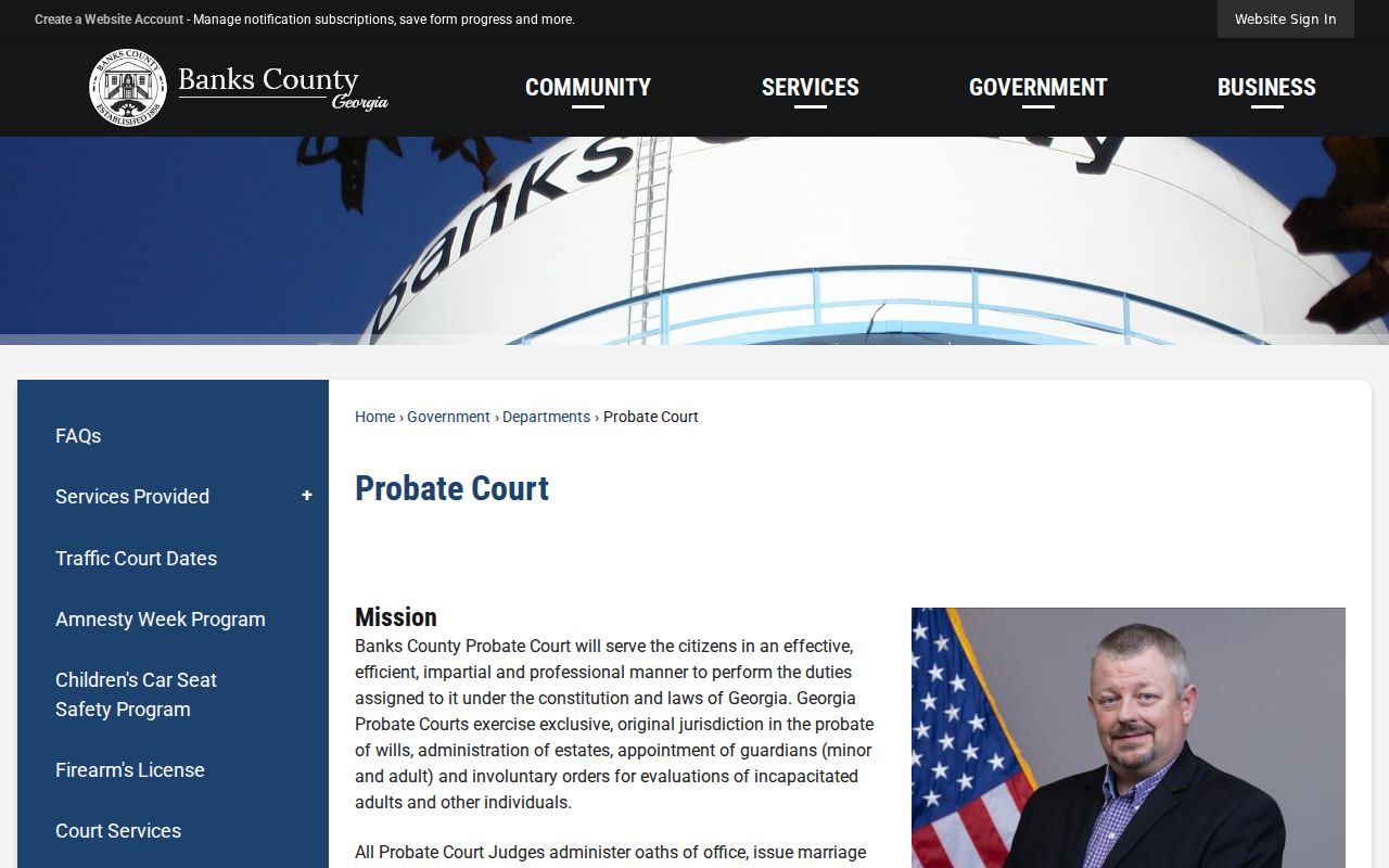 Banks County traffic court Probate Court contact
