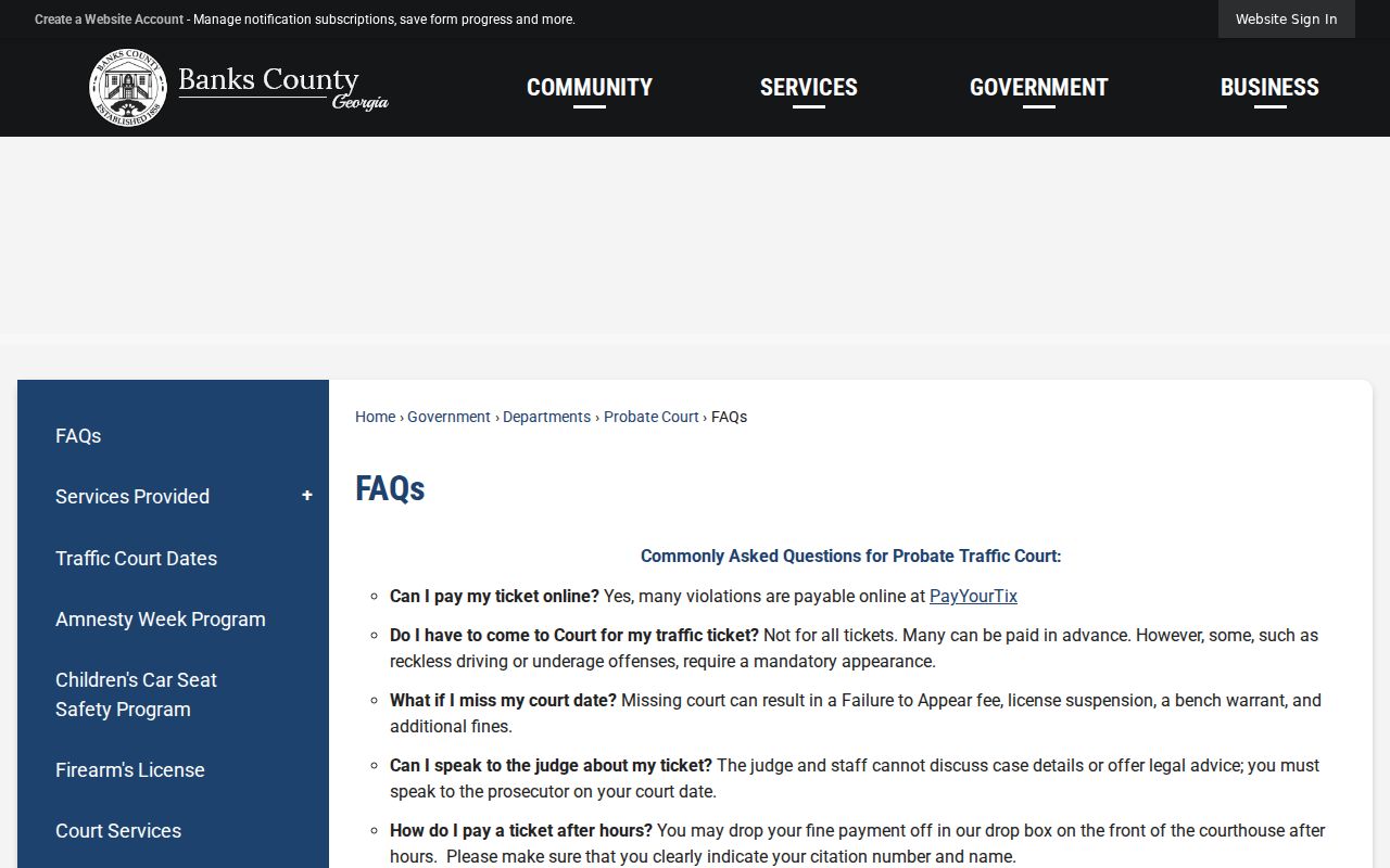 Banks County traffic court citation timing and procedure